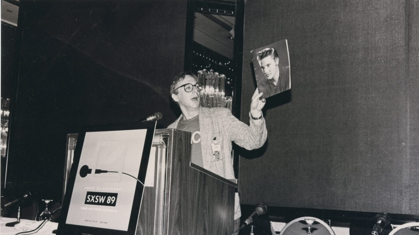 Robert Christgau at SXSW 1989. Photographer unknown.
